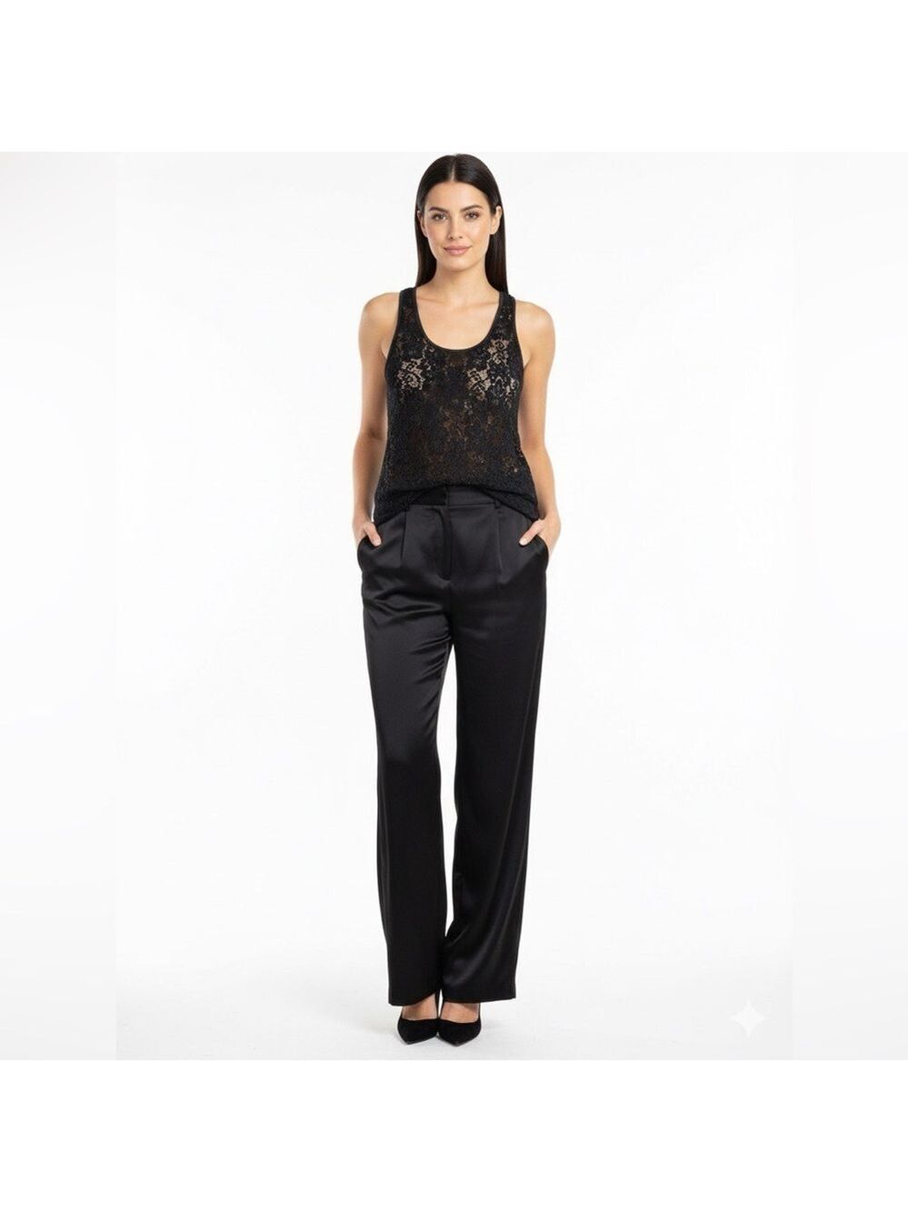 𝅺ARITZIA WILFRED Lace Racer Back Tank w/ Silk Trim Sz XS